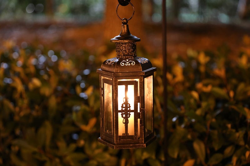JHY DESIGN Decorative Lanterns-10inch High Vintage Style Hanging Lantern, Metal Candleholder for Indoor Outdoor, Events, Parities and Weddings(Black with Gold Brush) - Image 2