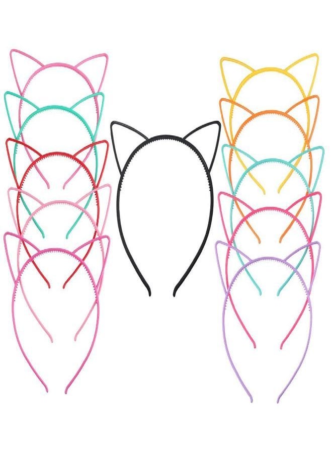 lasenersm 12 Pieces Plastic Cat Ears Headband Multicolor Cat Ear Headbands Headwears for Women Girls Makeup Party Daily Decorations Birthday Party (At Least 10 Colors)  - Image 1