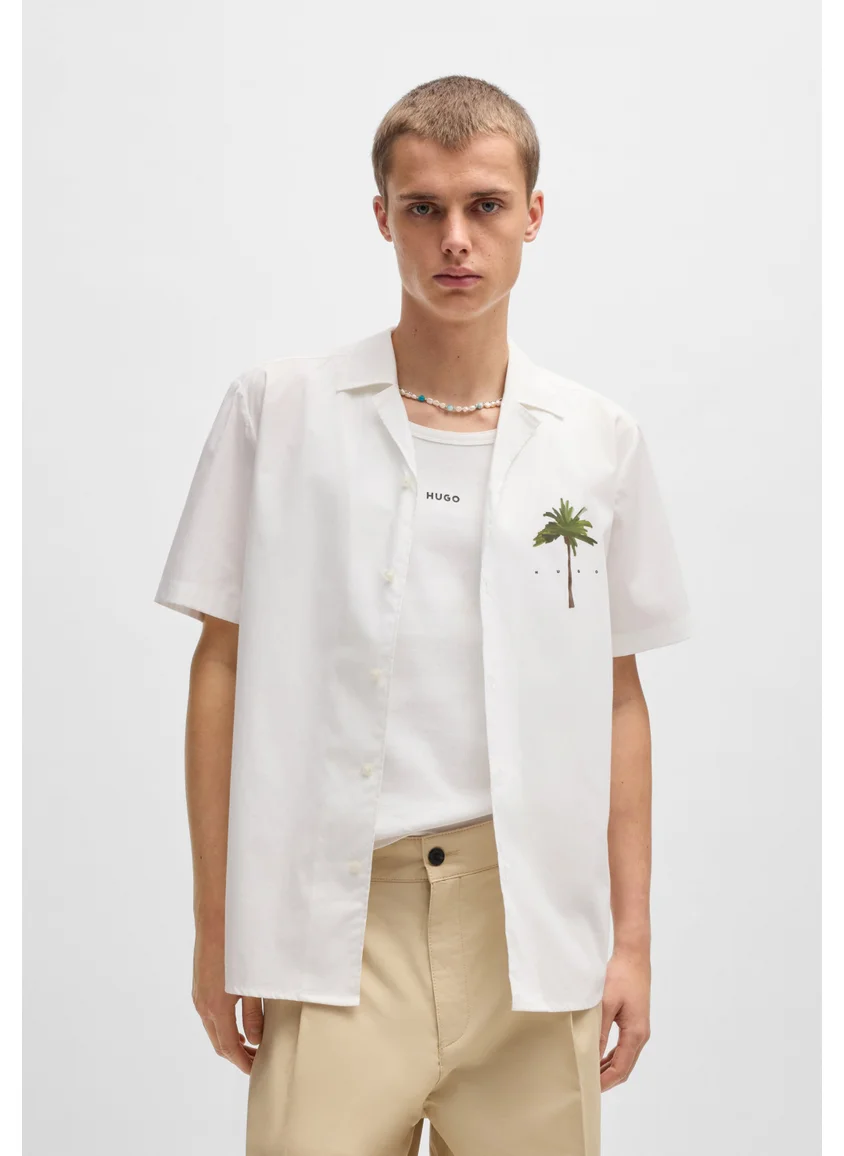 هوجو Relaxed-fit shirt in cotton with palm-tree prints