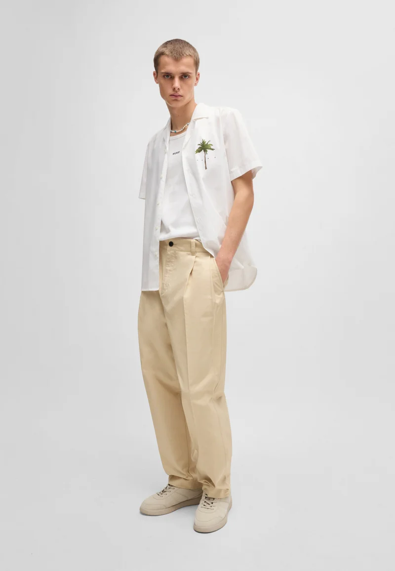 HUGO Relaxed-fit shirt in cotton with palm-tree prints