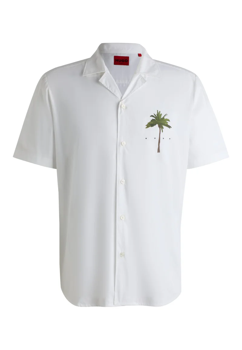 HUGO Relaxed-fit shirt in cotton with palm-tree prints