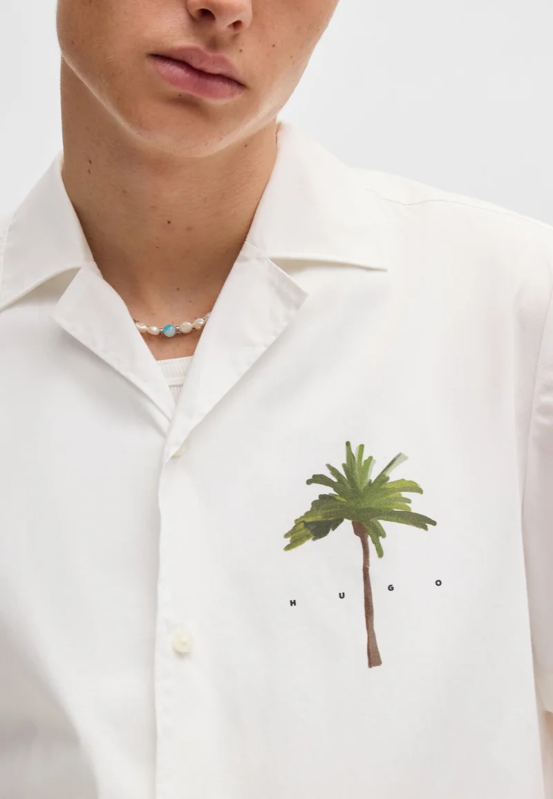 HUGO Relaxed-fit shirt in cotton with palm-tree prints