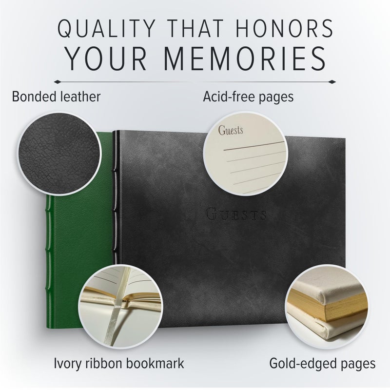 Gallery Leather Guest Book - Great for Wedding, Reception, Baby and Bridal Shower, Birthday Party and Vacation Home - 192 Lined Pages to Sign in, add Polaroid Photo - Hardcover 9x7" - Acadia Green - Image 4