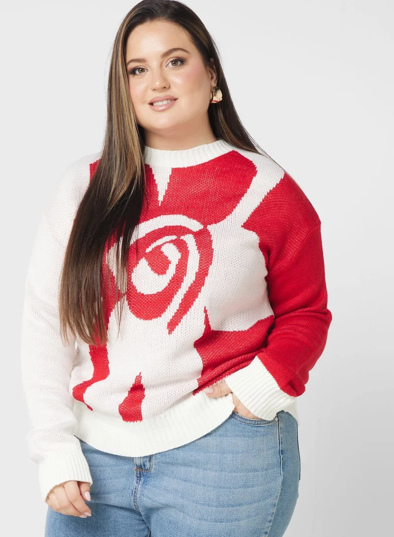Ginger Plus Printed Crew Neck Sweater
