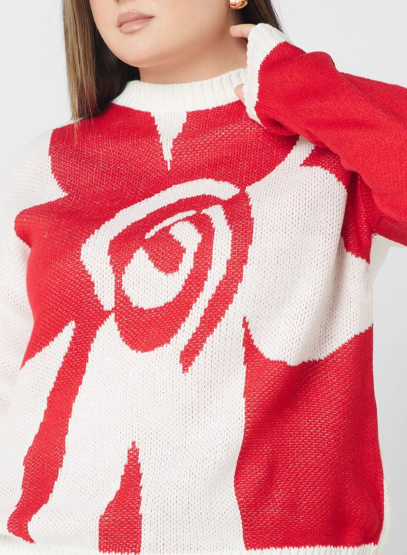 Ginger Plus Printed Crew Neck Sweater