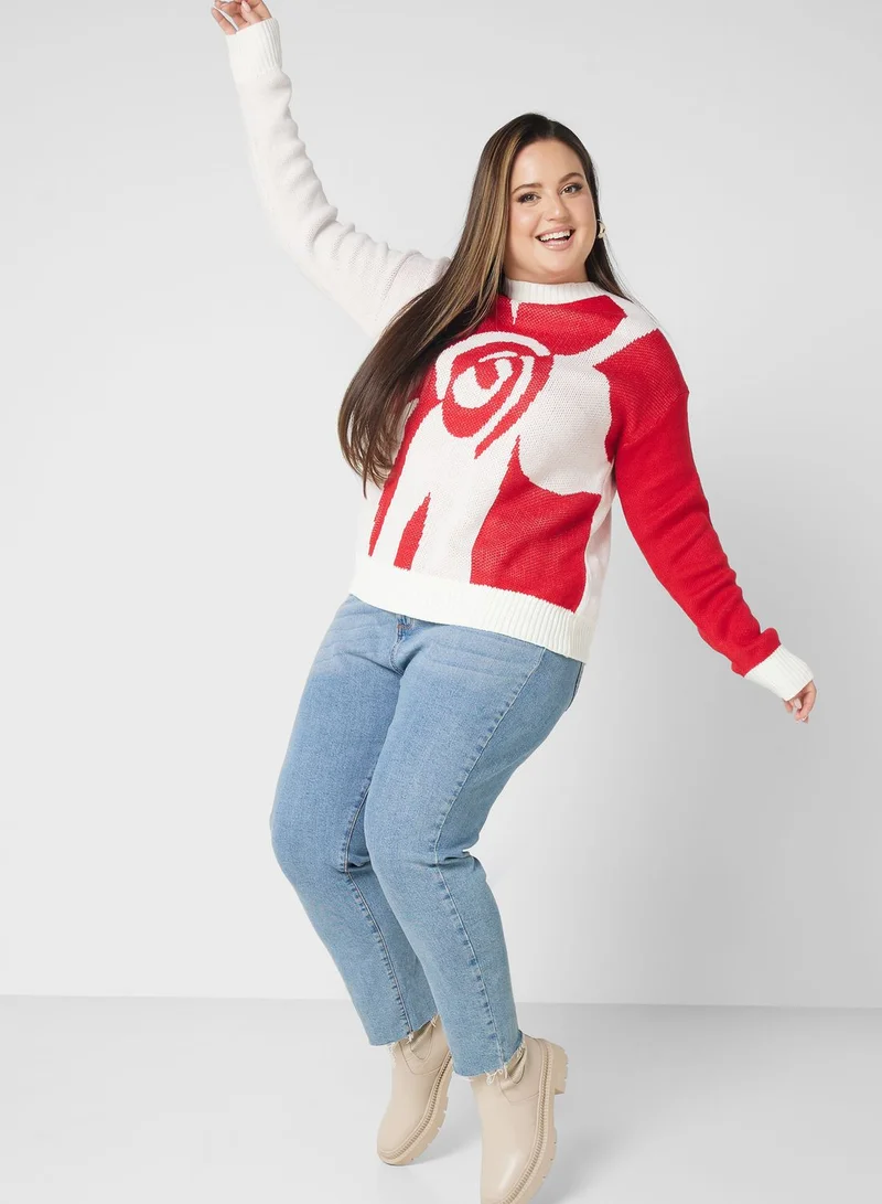 Ginger Plus Printed Crew Neck Sweater