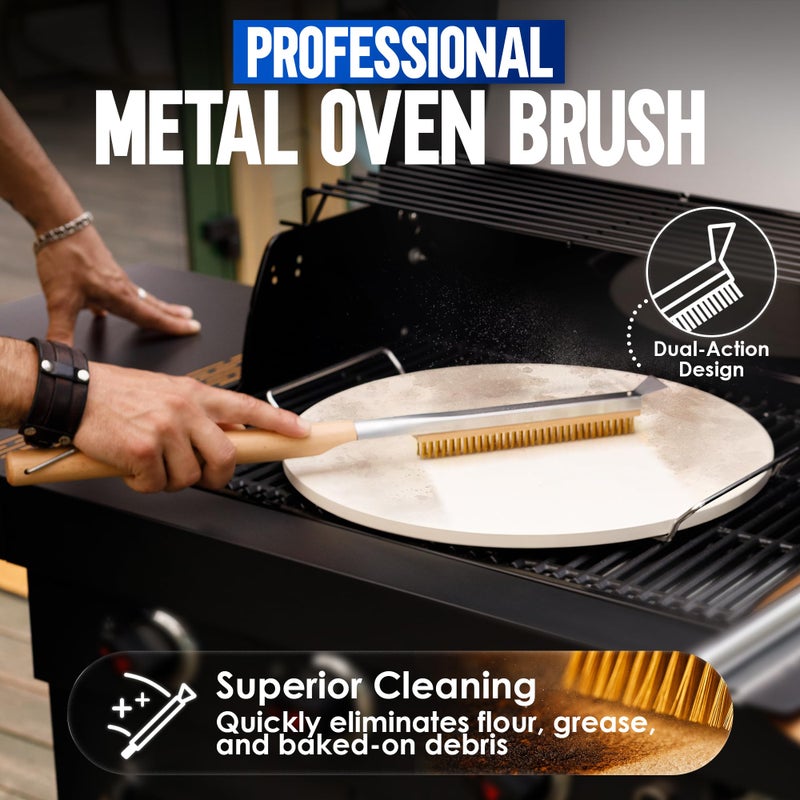 kitchen-star KitchenStar 16-inch Pizza Making Set, 6 PCS - Pizza Stone + Stainless Steel Rack, Acacia Wood Pizza Peel, Pizza Cutter Rocker + Protective Cover, Metal Brush - Oven & Grill Accessories Kit - Image 5