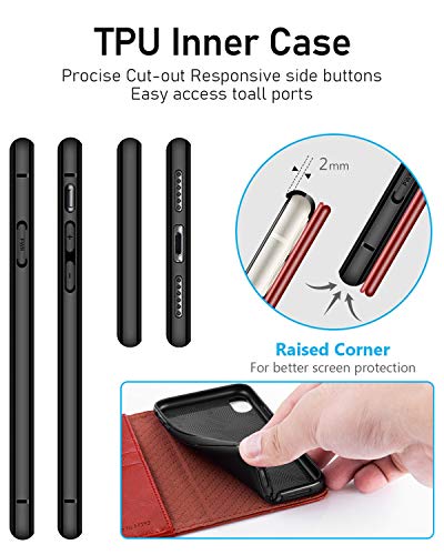 OCASE Phone X Wallet Case, Phone 10 Case [ Wireless Charging ] [ Card Slot ] [ Kickstand ] Leather Flip Wallet Cover -Red - Image 5