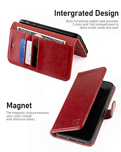 OCASE Phone X Wallet Case, Phone 10 Case [ Wireless Charging ] [ Card Slot ] [ Kickstand ] Leather Flip Wallet Cover -Red - Image 3