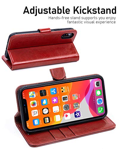 OCASE Phone X Wallet Case, Phone 10 Case [ Wireless Charging ] [ Card Slot ] [ Kickstand ] Leather Flip Wallet Cover -Red - Image 4