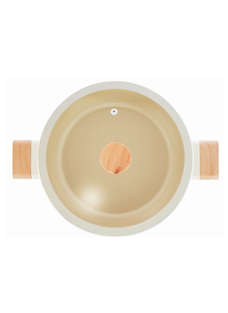 Homemaker Swiss Crystal High Quality Ceramic Coating Non-Stick Casserole - 26cm- Glass Lid With Protective Silicon Edge - Natural Wood Handles and Knob - Beige  - Image 2