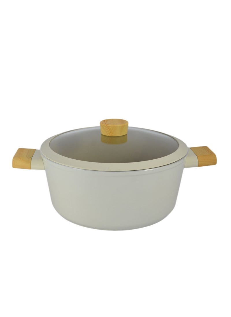 Homemaker Swiss Crystal High Quality Ceramic Coating Non-Stick Casserole - 26cm- Glass Lid With Protective Silicon Edge - Natural Wood Handles and Knob - Beige  - Image 4