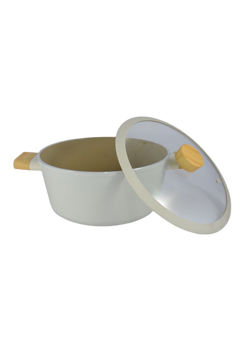 Homemaker Swiss Crystal High Quality Ceramic Coating Non-Stick Casserole - 26cm- Glass Lid With Protective Silicon Edge - Natural Wood Handles and Knob - Beige  - Image 5