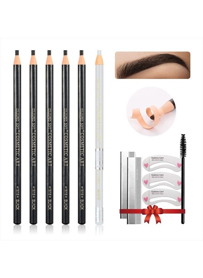 LSxia Waterproof Eye-Brows Pen-cil Set, Pull Cord Peel-off Eyebrow Pencil Microblading Eyebrow Pen Supplies Kit, White Eye-Liner Pencil and Eyebrows Tool Tattoo Makeup For Marking (5+1 Black)  - Image 1