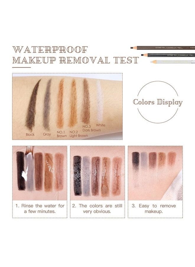 LSxia Waterproof Eye-Brows Pen-cil Set, Pull Cord Peel-off Eyebrow Pencil Microblading Eyebrow Pen Supplies Kit, White Eye-Liner Pencil and Eyebrows Tool Tattoo Makeup For Marking (5+1 Black)  - Image 5