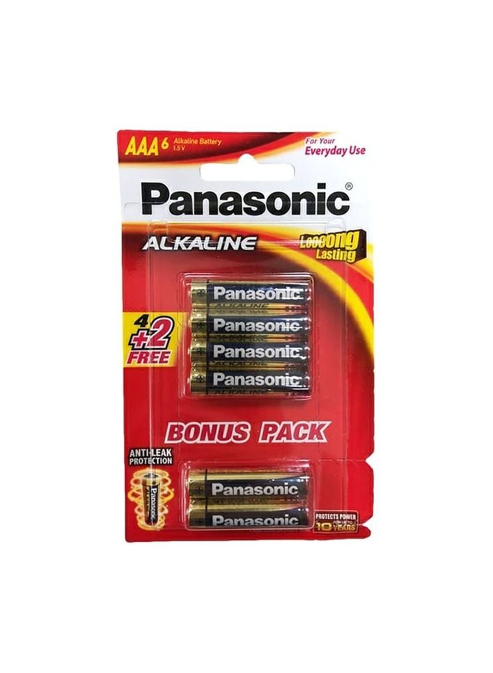 Panasonic AAA 6 Piece LR03T Alkaline Battery - Image 1