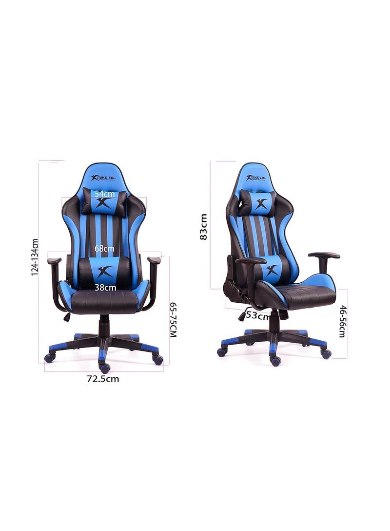 XTRIKE ME Gaming Chair Adjustable Computer Chair PC Office PU Leather High Back Lumbar Support comfortable armrest Headrest blue and black On Wheels - GC-905 Bu - Image 2