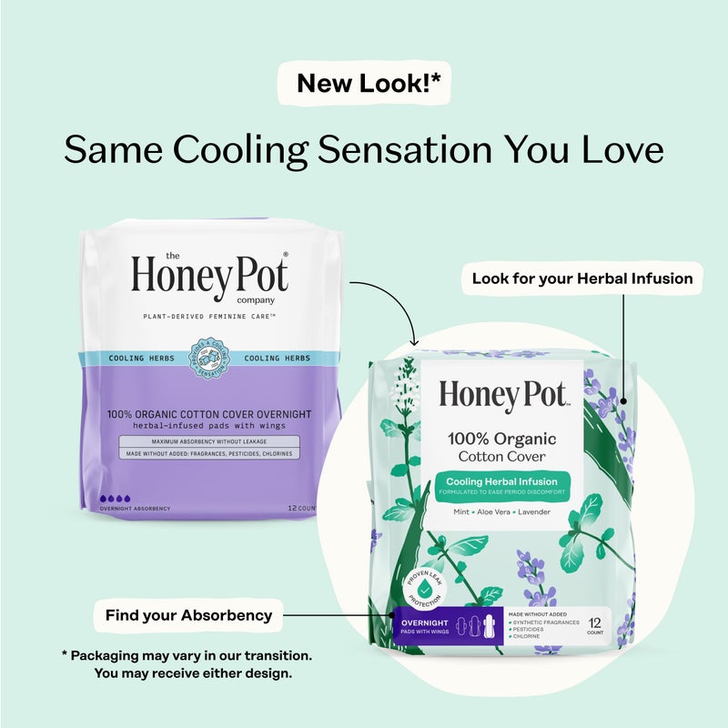 The Honey Pot Company - Herbal Pads for Women - Overnight w/Wings - Infused w/Essential Oils for Cooling Effect & Organic Cotton Cover - Feminine Care - 12 ct - Image 2