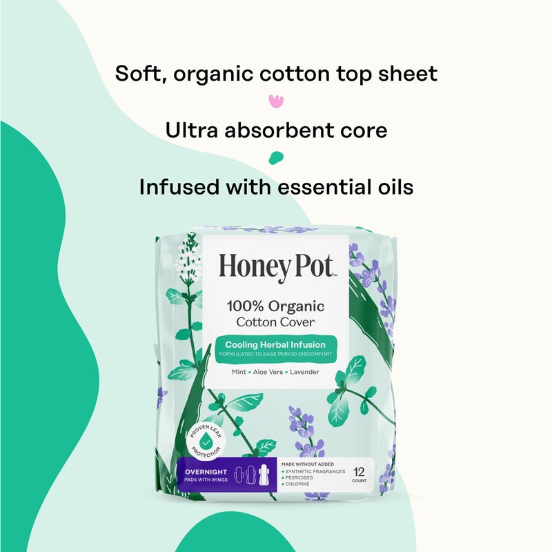 The Honey Pot Company - Herbal Pads for Women - Overnight w/Wings - Infused w/Essential Oils for Cooling Effect & Organic Cotton Cover - Feminine Care - 12 ct - Image 4