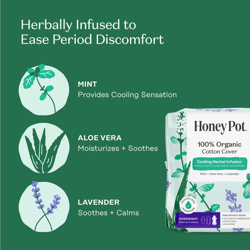 The Honey Pot Company - Herbal Pads for Women - Overnight w/Wings - Infused w/Essential Oils for Cooling Effect & Organic Cotton Cover - Feminine Care - 12 ct - Image 3