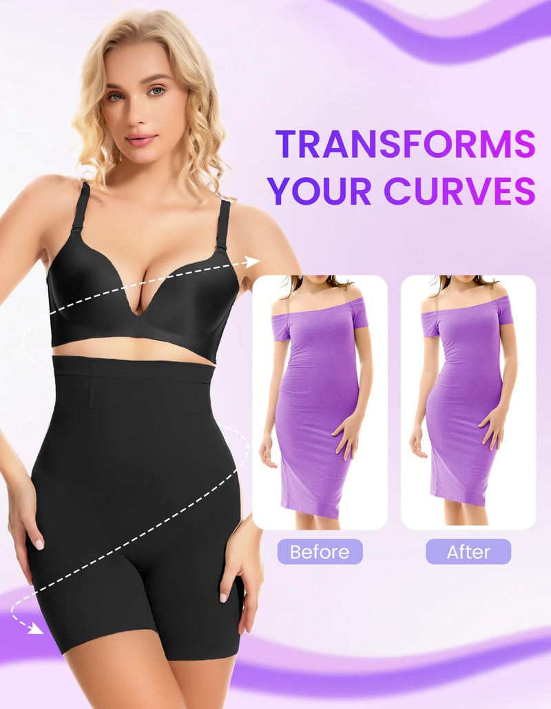 SIMIYA Shapewear Tummy Control Shorts for Women, 5-IN-1 Body Shaper High Waisted Girdle Boyshort Slip Short for Under Dresses Black - Image 4