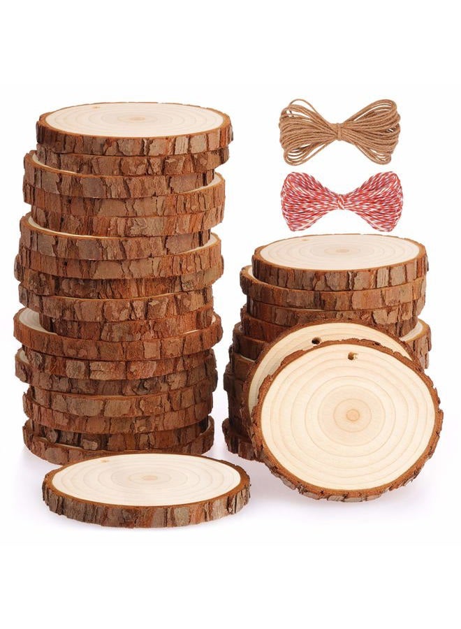 Fuyit Natural Wood Slices 30 Pcs 2.8-3.1 Inches Craft Wood Kit Unfinished Predrilled with Hole Wooden Circles Tree Slices for Arts and Crafts Christmas Ornaments DIY Crafts - Image 1