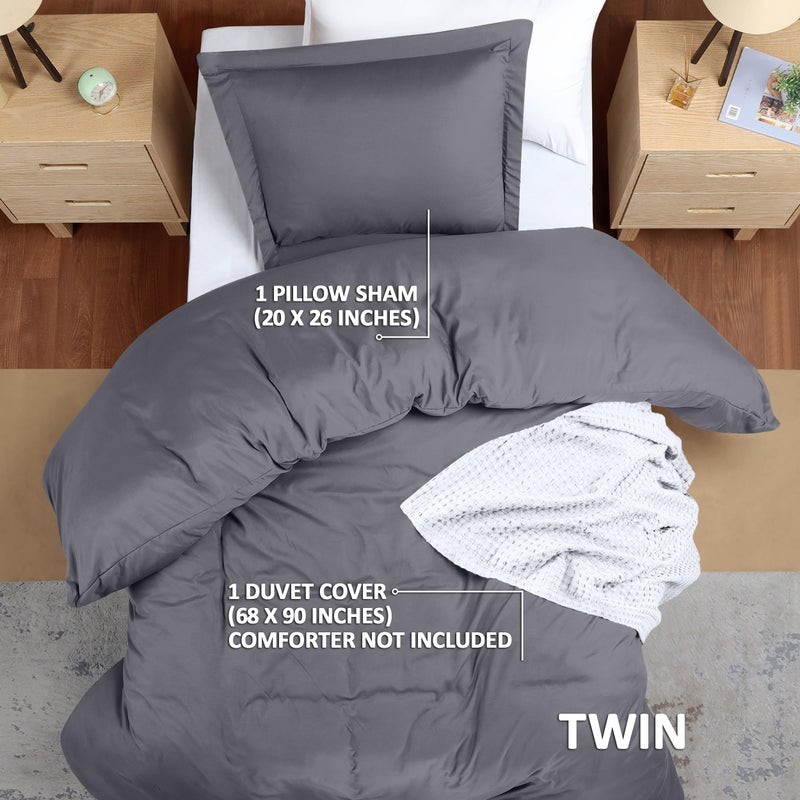 Utopia Bedding Duvet Cover Twin Size - 2 Piece with Zipper Closure - 1 Comforter Cover 68X90 Inches & 1 Pillow Sham 20X26 Inches (Grey) Comforter Not Included - Image 2
