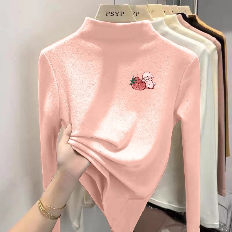 Children'S Base Shirt Semi-High Collar Boys' Warm Inner Long Sleeve T-Shirt With Thick Velvet Double-Sided Velvet T-Shirt - Image 1