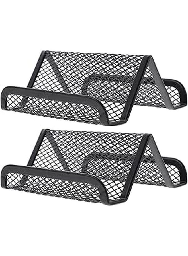Black Metal Business Card Holder Multi Slot Desk Organizer 2 Pack - Image 1