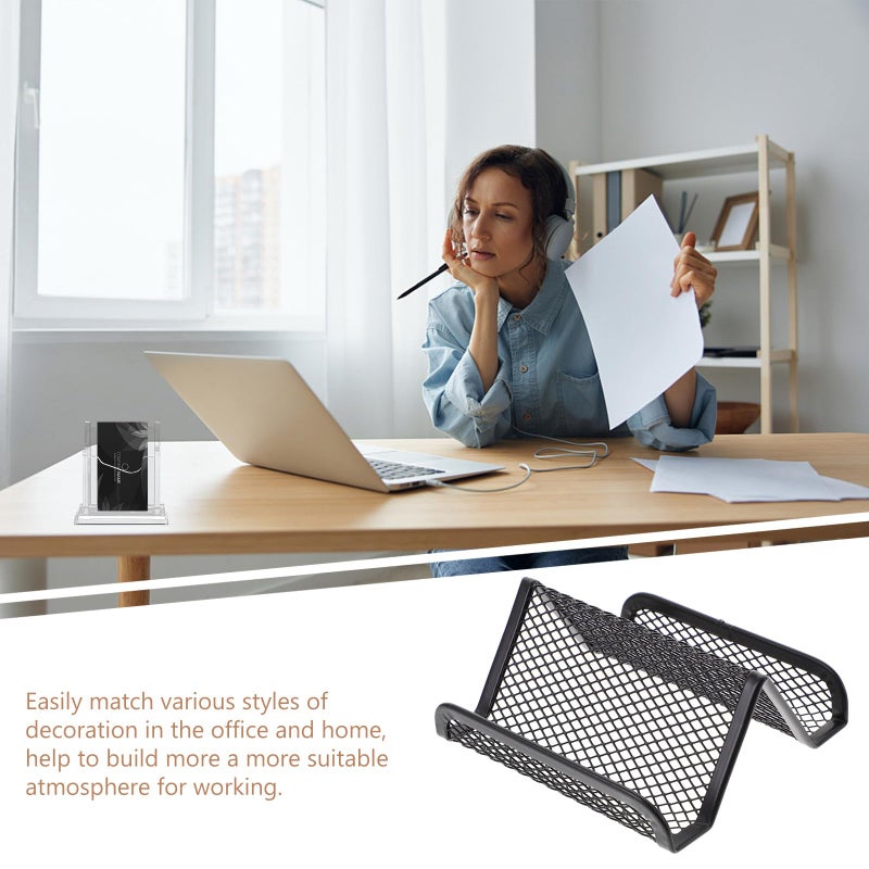 Black Metal Business Card Holder Multi Slot Desk Organizer 2 Pack - Image 4