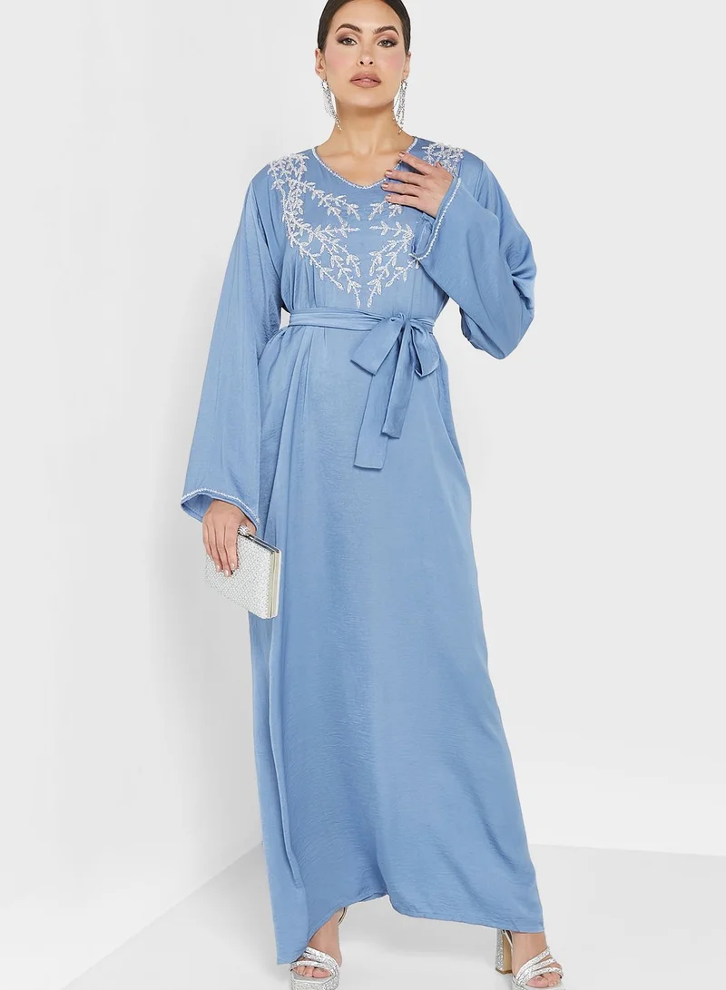hayas closet Embellished Belted Jalabiya