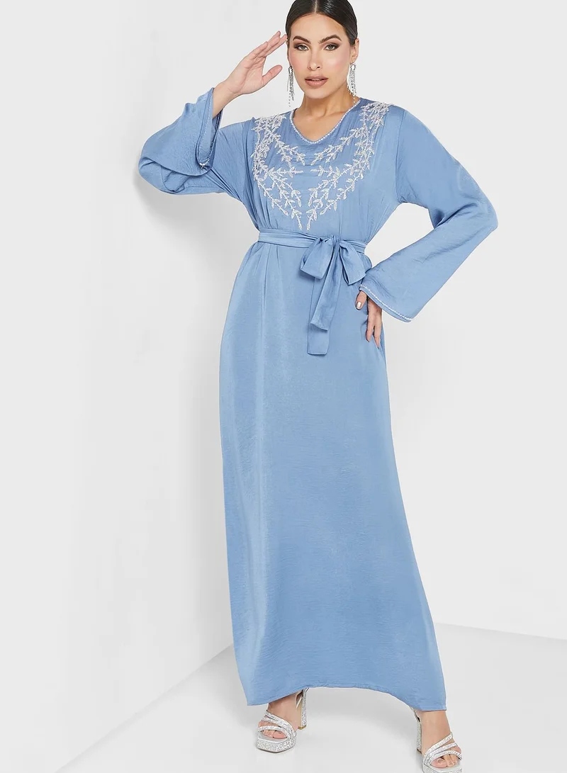 hayas closet Embellished Belted Jalabiya