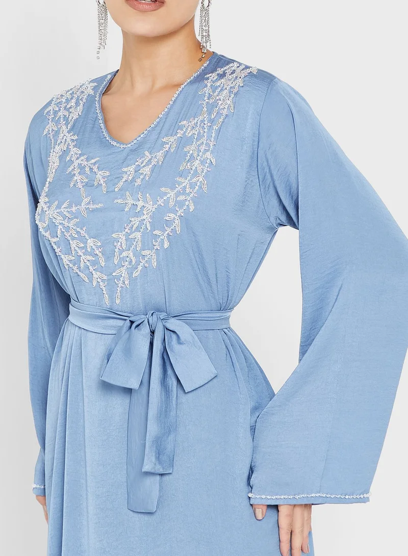 hayas closet Embellished Belted Jalabiya