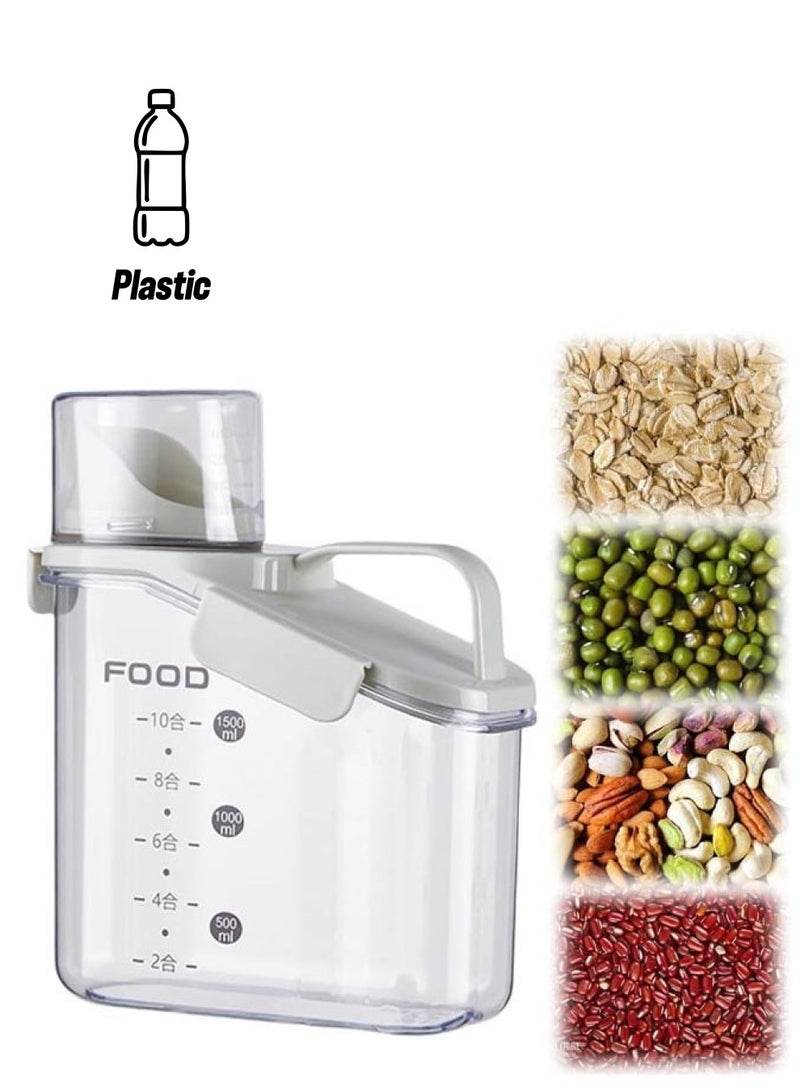 Hihonor Slim Rice Container Storage Tank, Dry Food Airtight Container kitchen Storage Containers, Airtight Food Storage with Pouring Spout for Oatmeal, Grain, Cereal, Pasta, Flour (White, 1600 ML) - Image 1