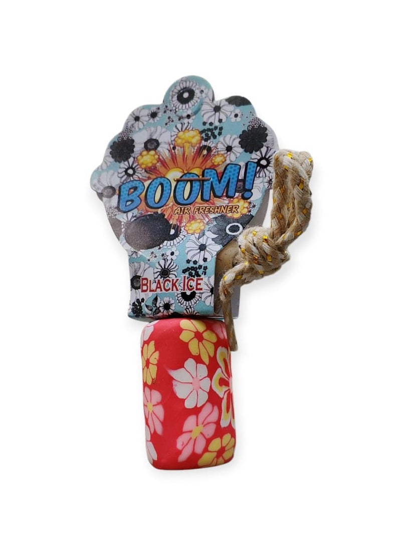 Boom Car Air Freshener on Mirror with Essential Oils Fragrance - Black Ice - Assorted Designs  and floral pattern - Image 3