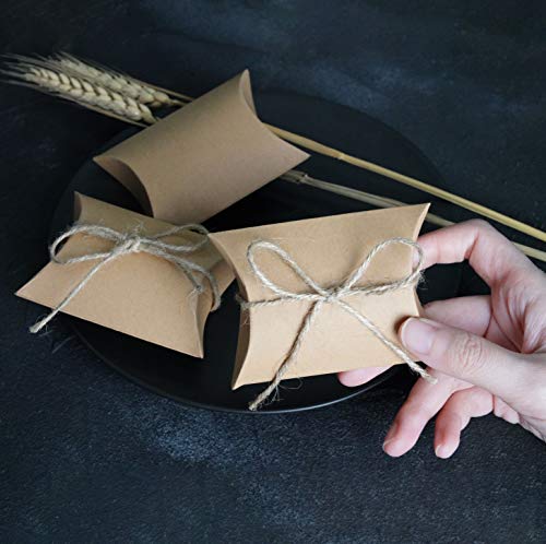 AWESON PARTY Vintage Kraft Paper Pillow Candy Box Thank You Treat Box Kit Rustic Gift Boxes with Twine for Wedding Favors Baby Shower Birthday Party Supplies, 50pc - Image 5