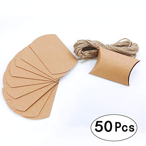 AWESON PARTY Vintage Kraft Paper Pillow Candy Box Thank You Treat Box Kit Rustic Gift Boxes with Twine for Wedding Favors Baby Shower Birthday Party Supplies, 50pc - Image 3