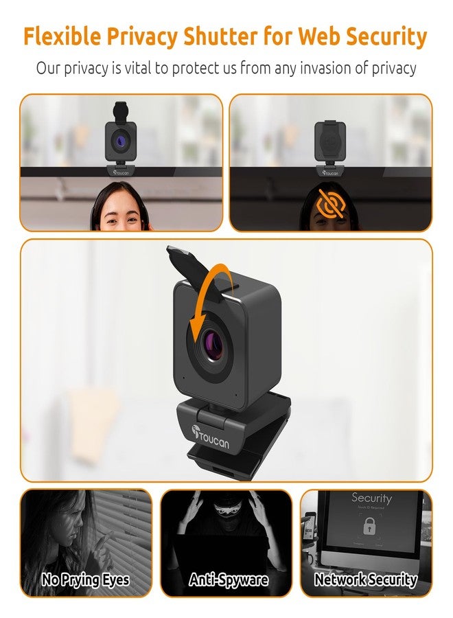 TOUCAN 1080P HD Webcam with Built-in Noise-Cancelling Mic & Privacy Shutter - Wide 90° Angle, Plug & Play USB Video Camera for Video Calls, Streaming, Home Office & Online Classes - Image 4
