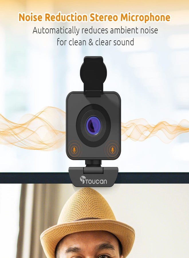 TOUCAN 1080P HD Webcam with Built-in Noise-Cancelling Mic & Privacy Shutter - Wide 90° Angle, Plug & Play USB Video Camera for Video Calls, Streaming, Home Office & Online Classes - Image 2