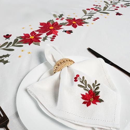 RUSTIQUE LINENS Embroidered Cotton Tablecloth 60 x 75 Inch Rectangle – Washable & Colorfast Table Cover for Dining Room, Farmhouse, Kitchen, Home, Party & Wedding Décor - Ivory Cheer - Image 2