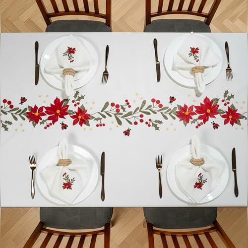 RUSTIQUE LINENS Embroidered Cotton Tablecloth 60 x 75 Inch Rectangle – Washable & Colorfast Table Cover for Dining Room, Farmhouse, Kitchen, Home, Party & Wedding Décor - Ivory Cheer - Image 5