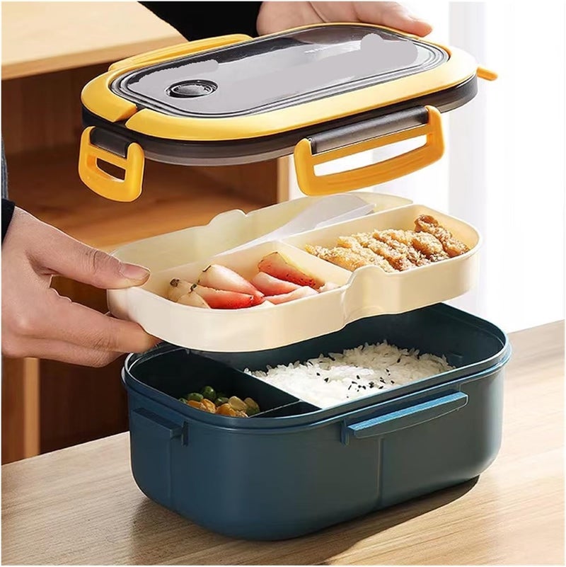 1200ML 2 Layer Bento Lunch Box With Spoon Fork, High Capacity Microwae Food Containers Portable Leakproof Office Camping(3 pcs) - Image 2