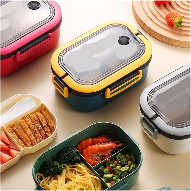 1200ML 2 Layer Bento Lunch Box With Spoon Fork, High Capacity Microwae Food Containers Portable Leakproof Office Camping(3 pcs) - Image 4