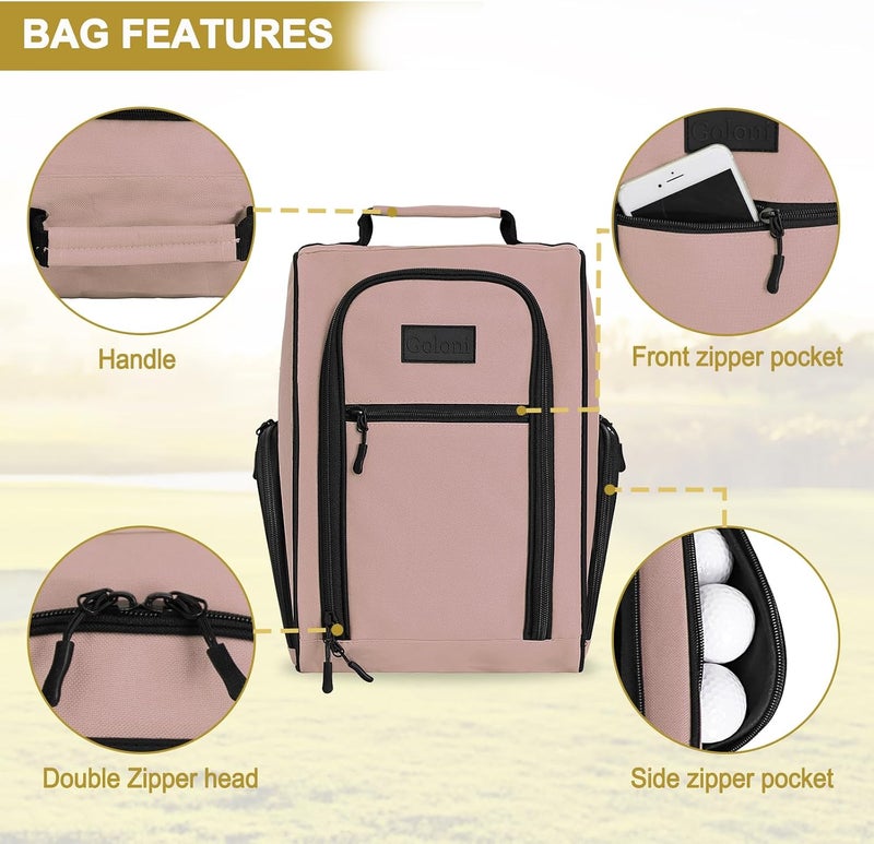 Goloni Ventilated Golf Shoe Bag Men Women Padded Travel Shoe Bag Sport Shoe Carrier Bags with Side Accessory Pockets for Socks, Tees, Golf Balls,Light Pink - Image 3
