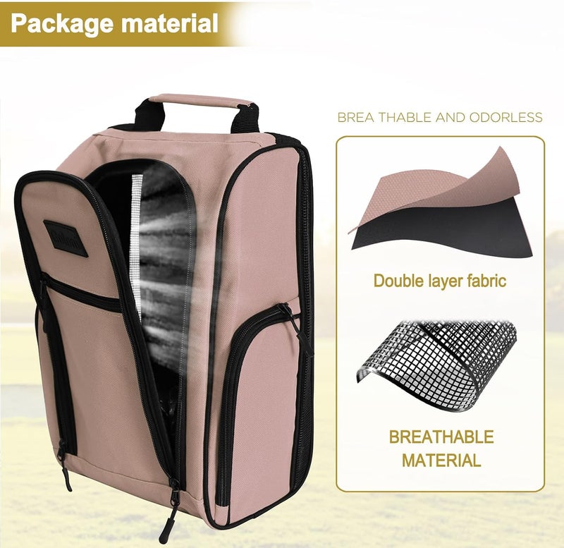 Goloni Ventilated Golf Shoe Bag Men Women Padded Travel Shoe Bag Sport Shoe Carrier Bags with Side Accessory Pockets for Socks, Tees, Golf Balls,Light Pink - Image 4