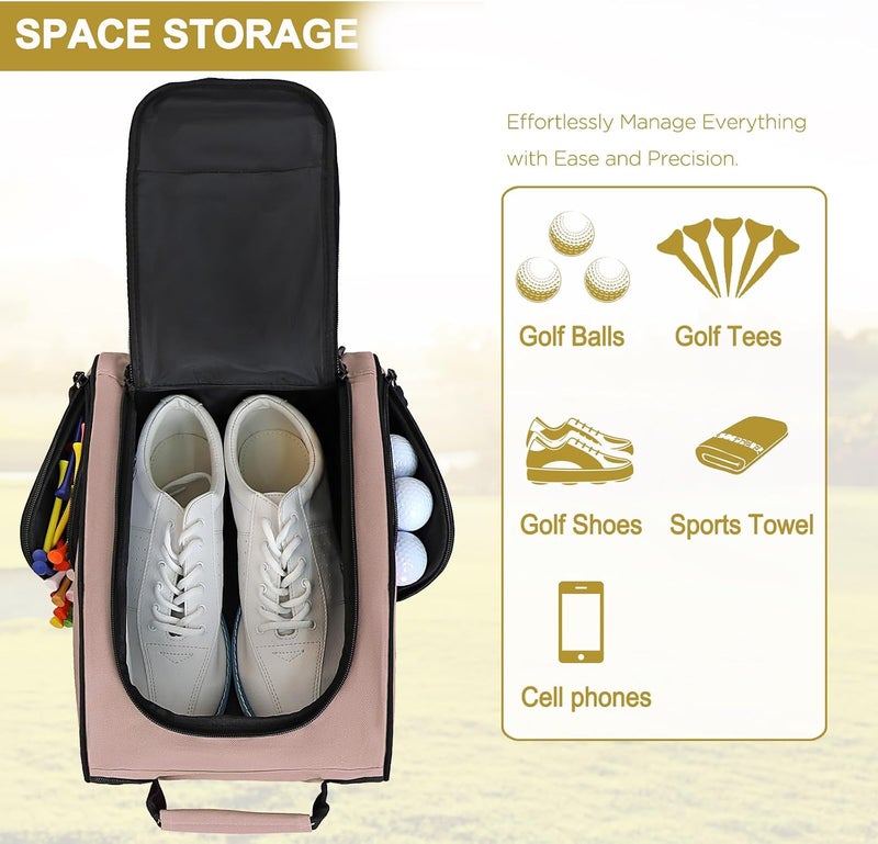 Goloni Ventilated Golf Shoe Bag Men Women Padded Travel Shoe Bag Sport Shoe Carrier Bags with Side Accessory Pockets for Socks, Tees, Golf Balls,Light Pink - Image 5