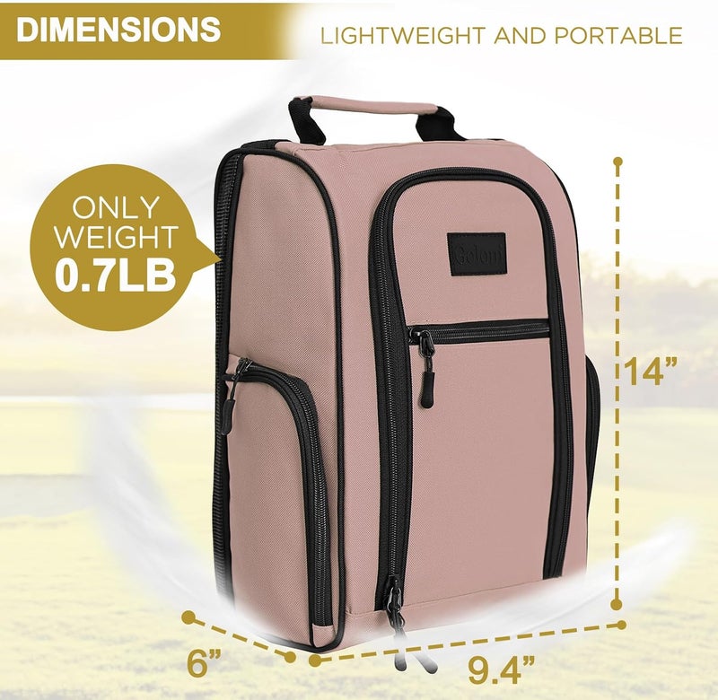 Goloni Ventilated Golf Shoe Bag Men Women Padded Travel Shoe Bag Sport Shoe Carrier Bags with Side Accessory Pockets for Socks, Tees, Golf Balls,Light Pink - Image 2