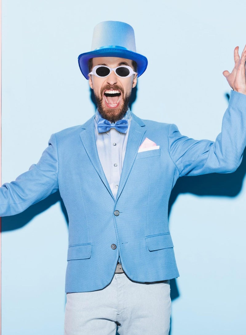 Zikra 4 Pcs Top Hat Costume Set Men's 1920s Includes Silver Walking Scepter Oval Retro Sunglasses Bow Tie for Parade Party Dance Recitals - Image 2