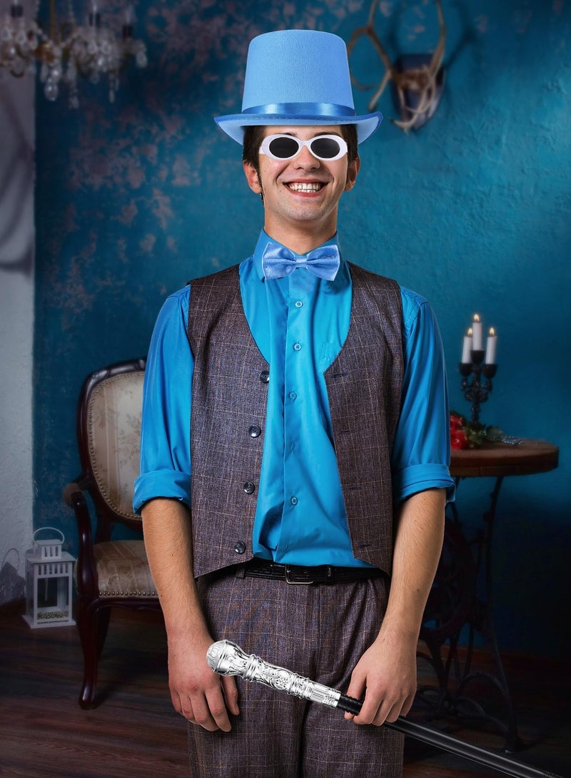 Zikra 4 Pcs Top Hat Costume Set Men's 1920s Includes Silver Walking Scepter Oval Retro Sunglasses Bow Tie for Parade Party Dance Recitals - Image 3