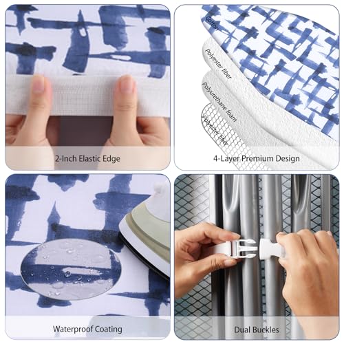BNDX Ironing Board Cover and pad - 15 x 54 Thick Padding 4 Layers with 2" Elastic, Stain Resistant & Durable Scorch, 2 Click Buckles for Smooth Iron/Easy Installation in Laundry Room, Blue Brushstrokes - Image 4
